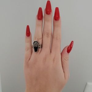 Vintage looking coffin halloween ring